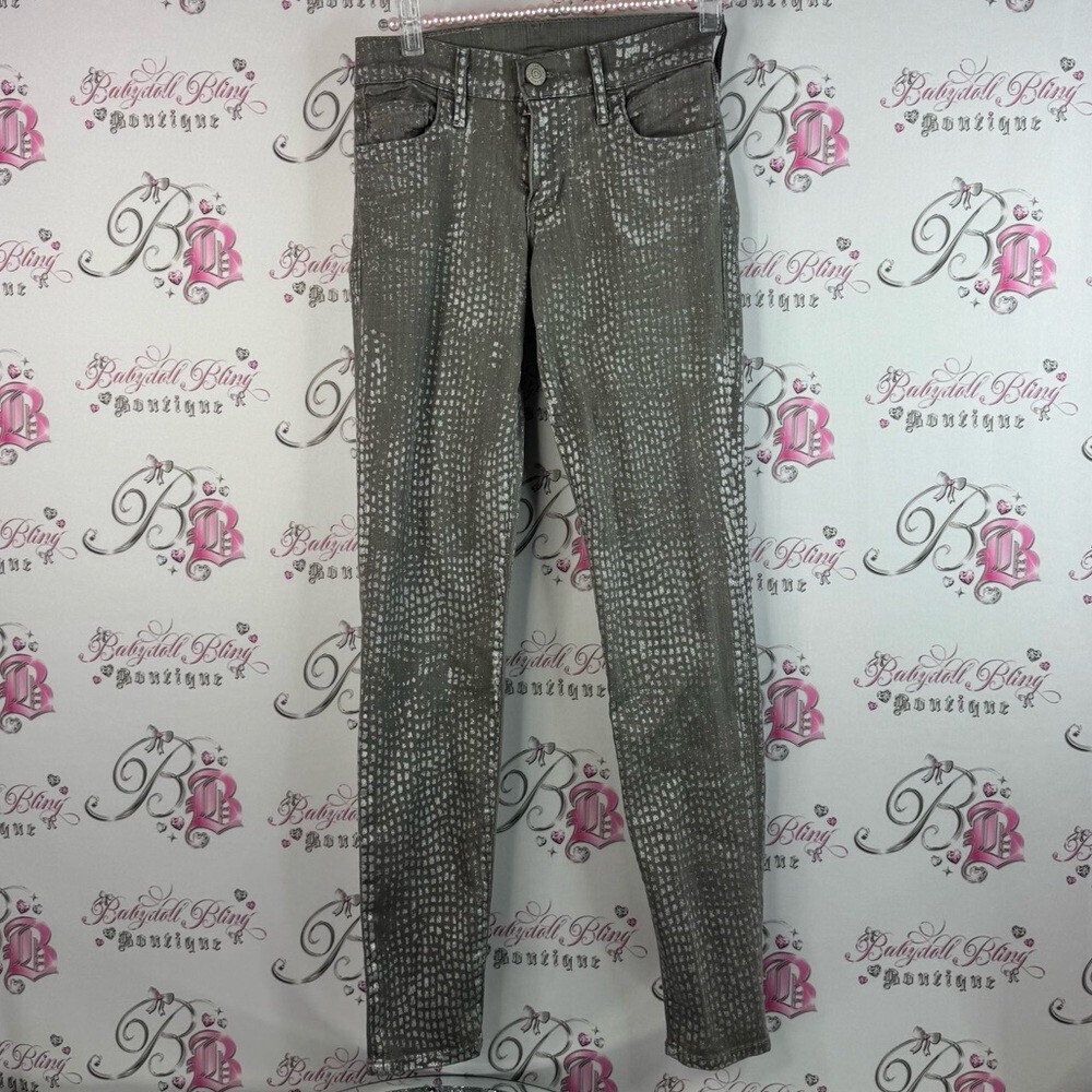 True Religion pants jeans shiny silver Gray Patterned Skinny Jeans